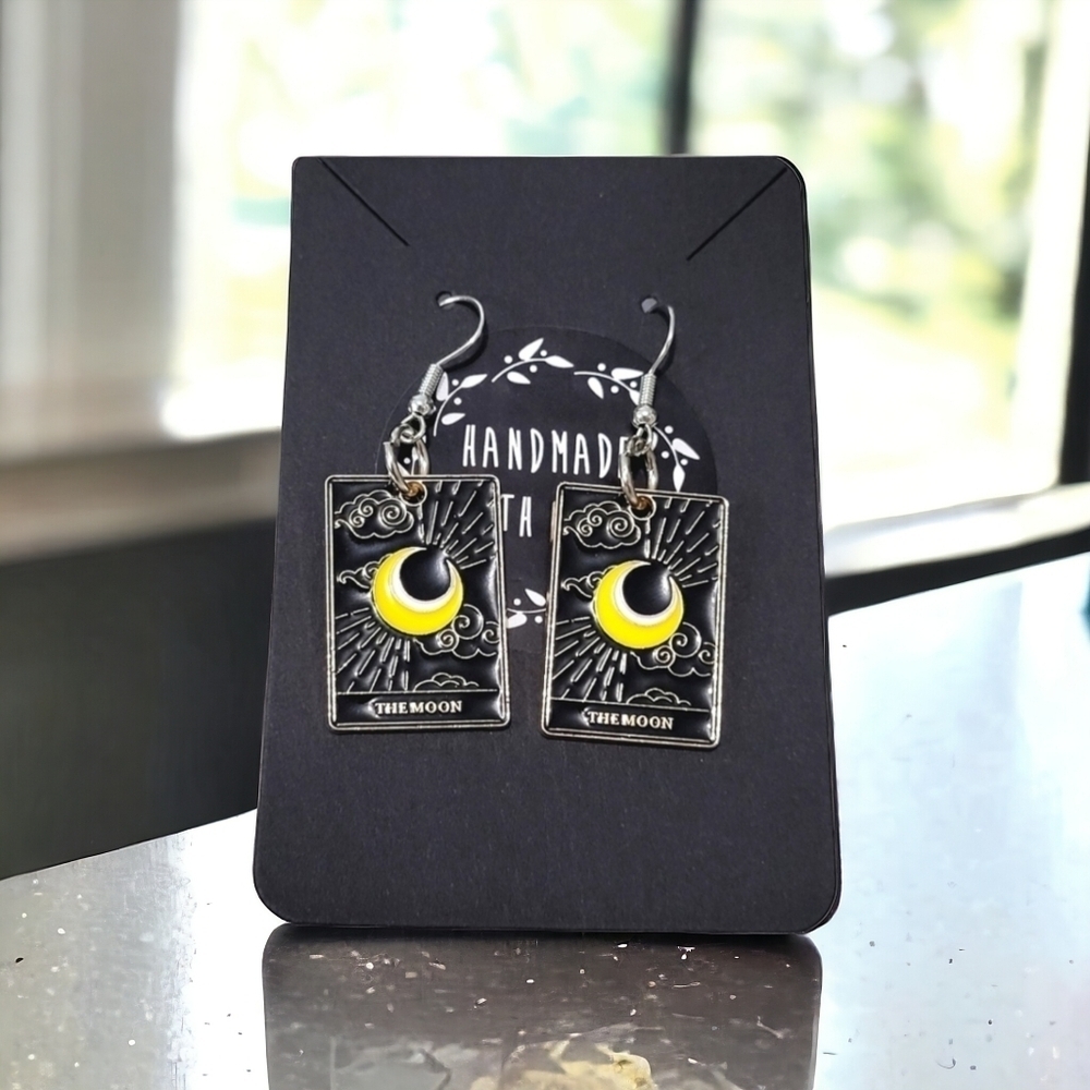 Handcrafted The Moon Tarot Card Metal Earrings
